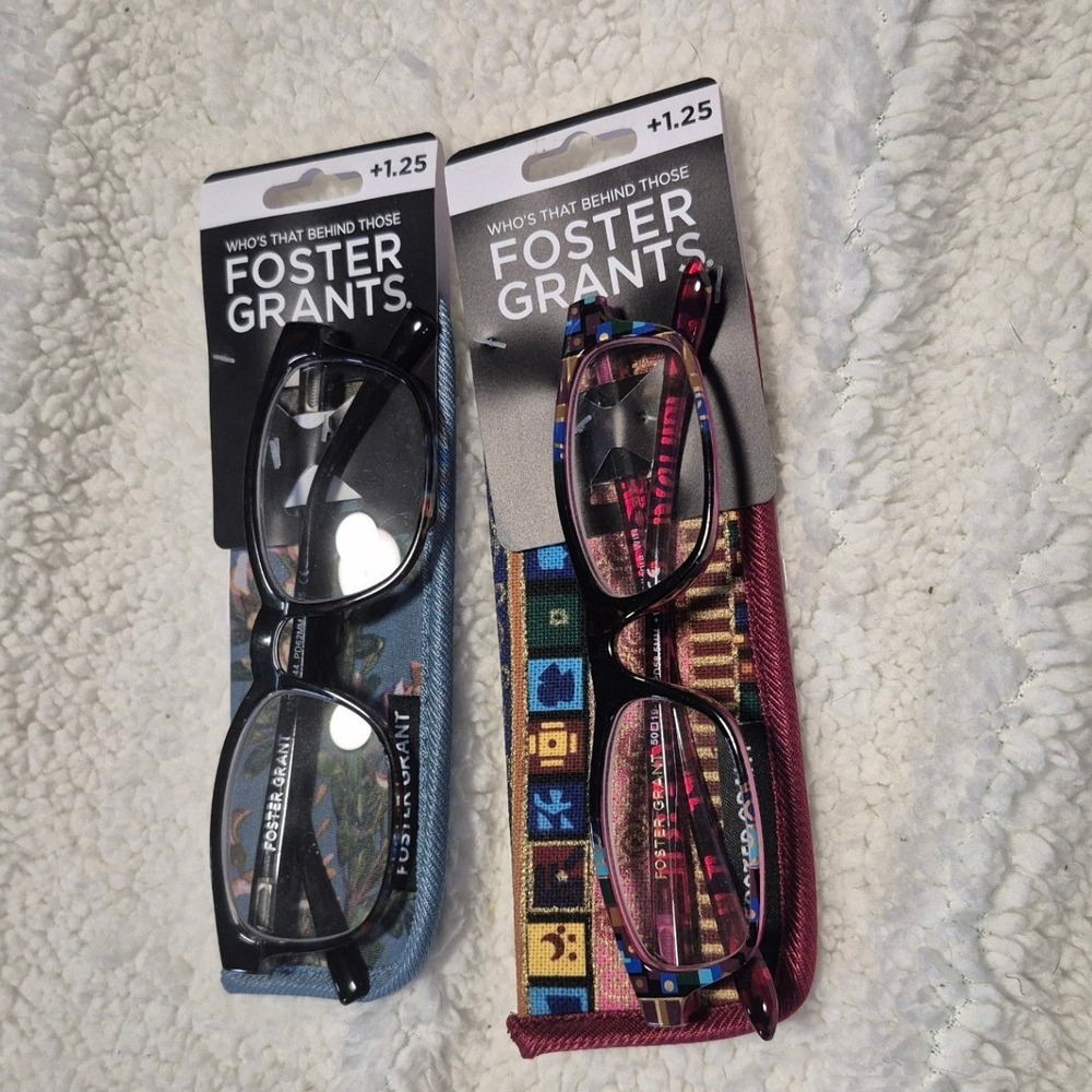 Foster Grant Reading Glasses 2 Pack +1.25 Misha Black Allegra Multi with Cases